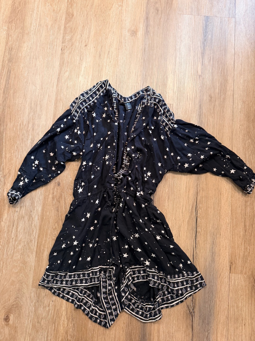 Volcom Black Star Print Women’s Medium Boho Drawstring Dress